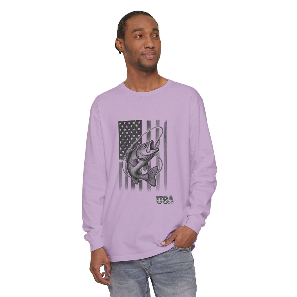 American Flag Bass Fishing Long Sleeve T-Shirt | USA Bass Tee