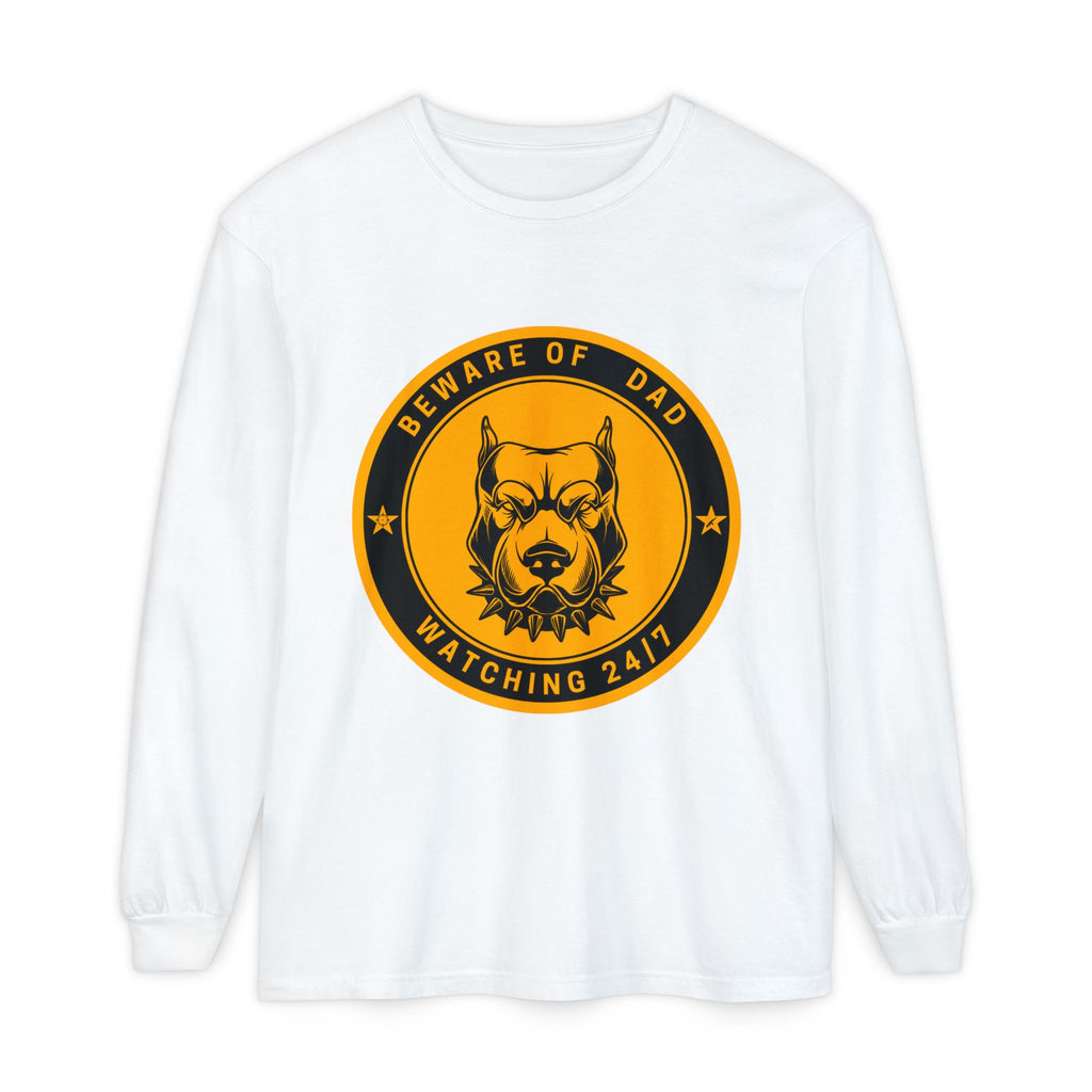 Beware of Dad Watching 24/7 Pitbull Graphic Long Sleeve Tee