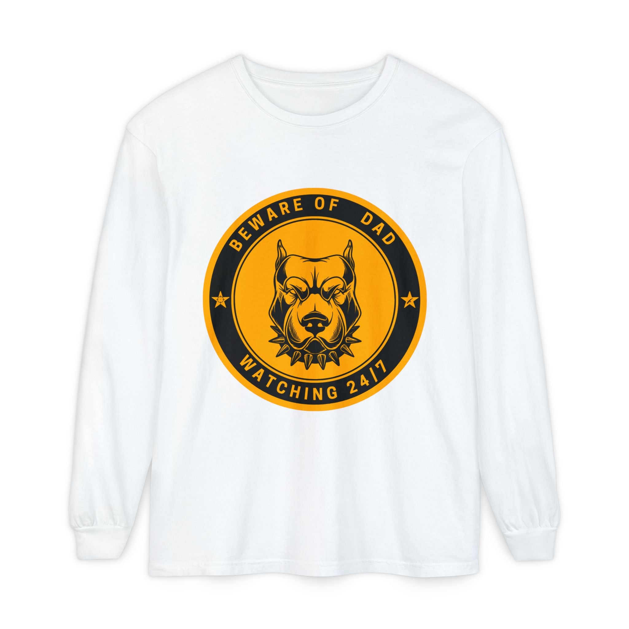 Beware of Dad Watching 24/7 Pitbull Graphic Long Sleeve Tee