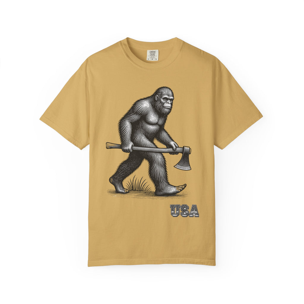 Sasquatch with Axe T-shirt | Vintage Bigfoot Illustration USA