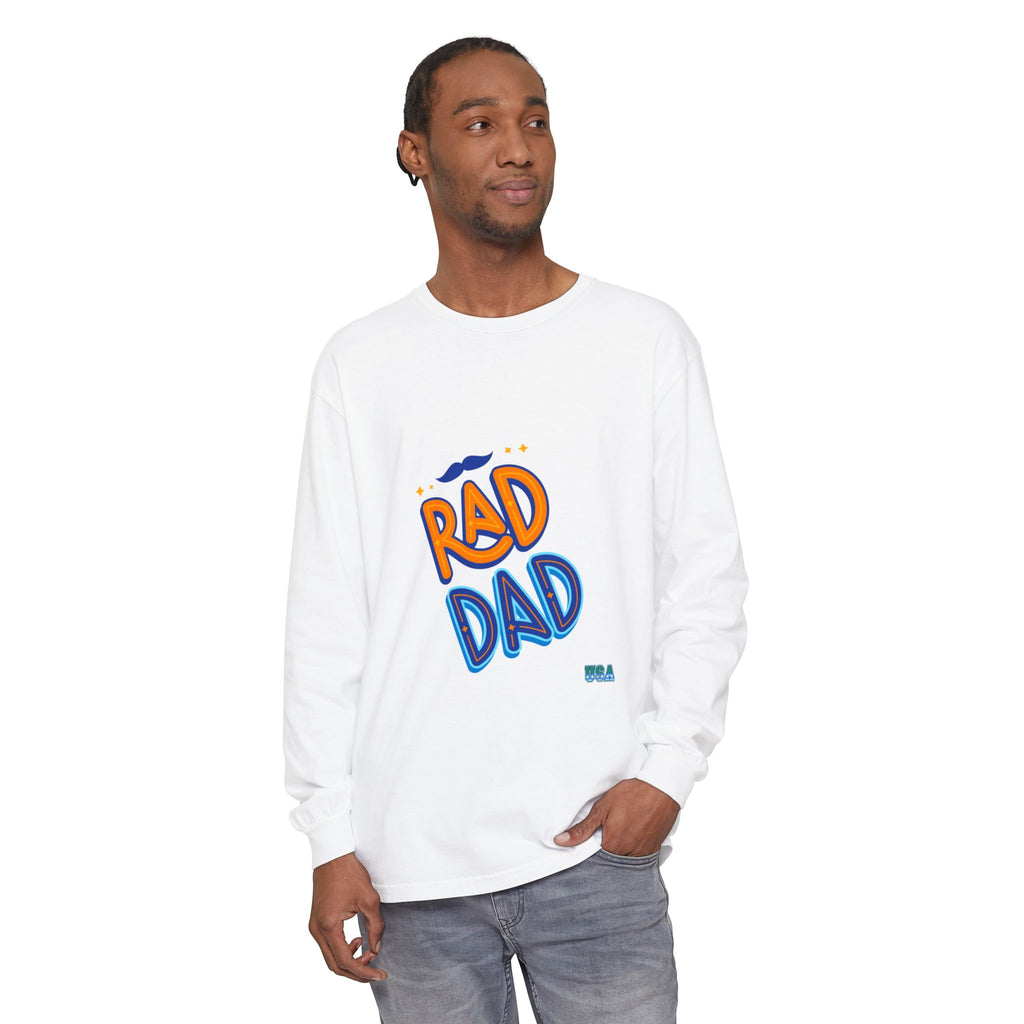 Rad Dad Long Sleeve T-Shirt | Retro Typography, Mustache Accent