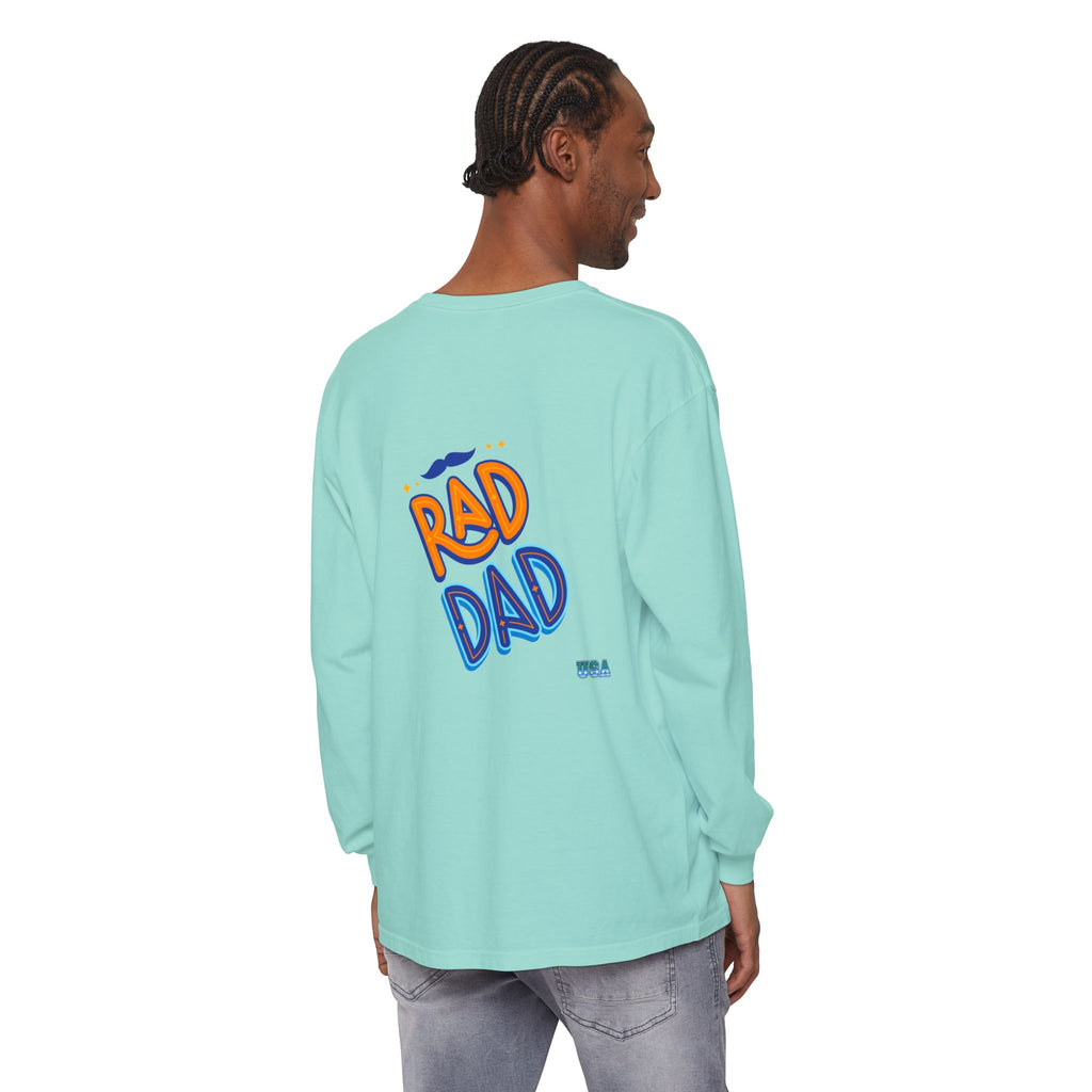 Rad Dad Long Sleeve T-Shirt | Retro Typography, Mustache Accent