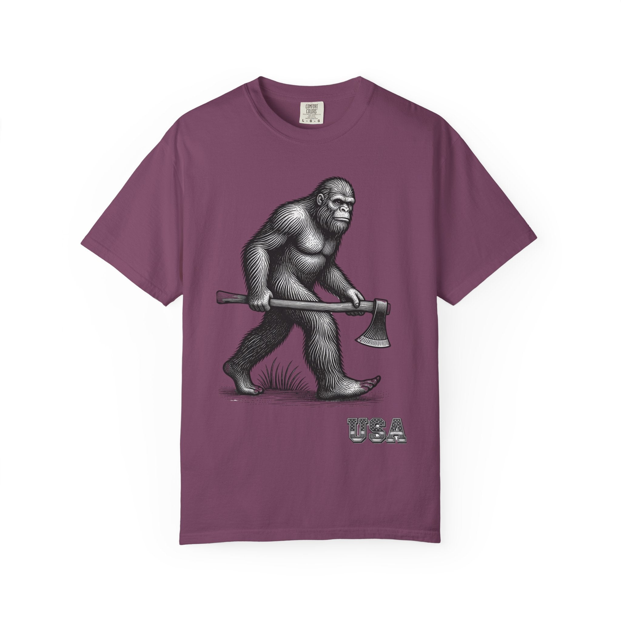 Sasquatch with Axe T-shirt | Vintage Bigfoot Illustration USA
