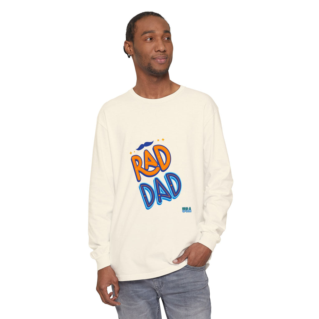 Rad Dad Long Sleeve T-Shirt | Retro Typography, Mustache Accent