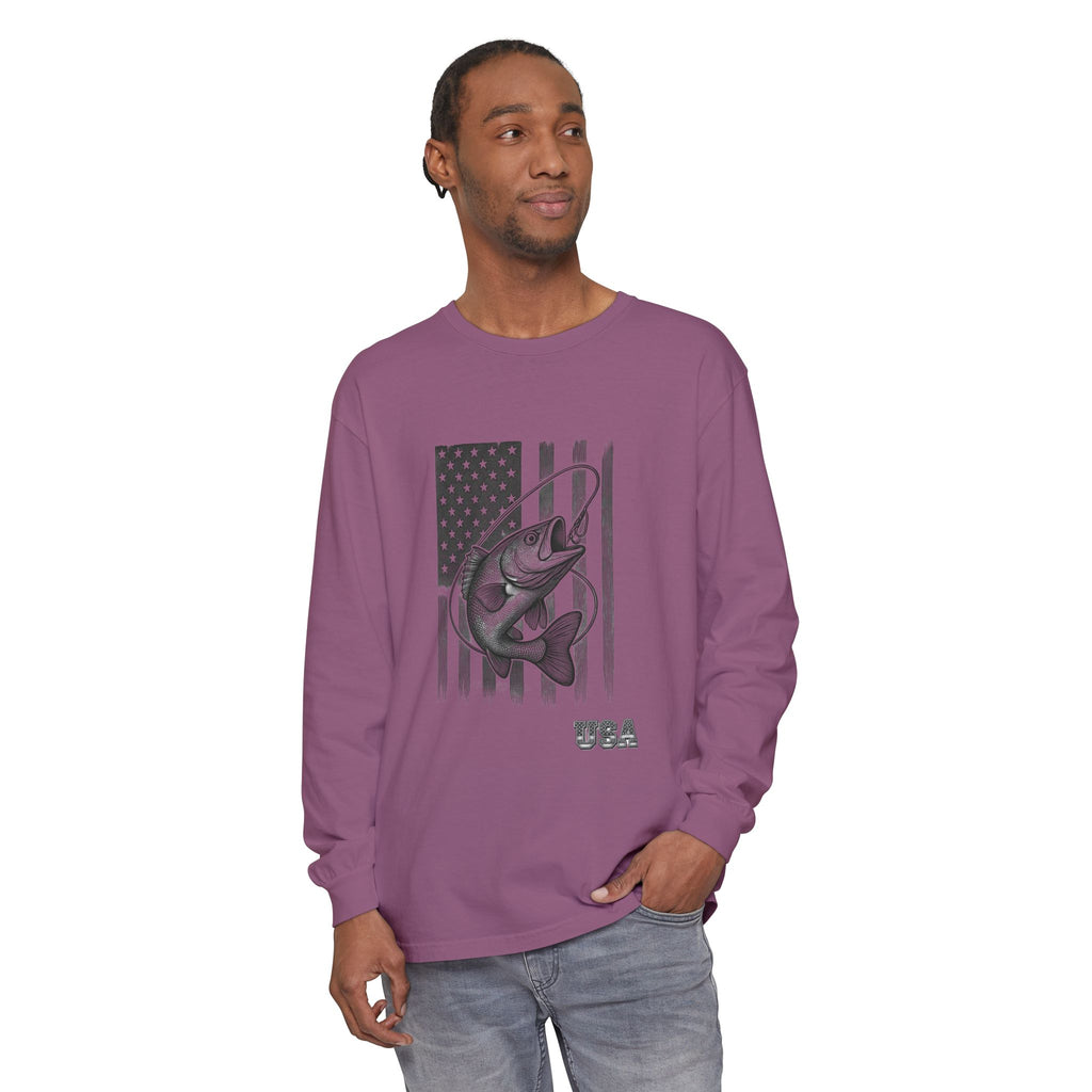 American Flag Bass Fishing Long Sleeve T-Shirt | USA Bass Tee