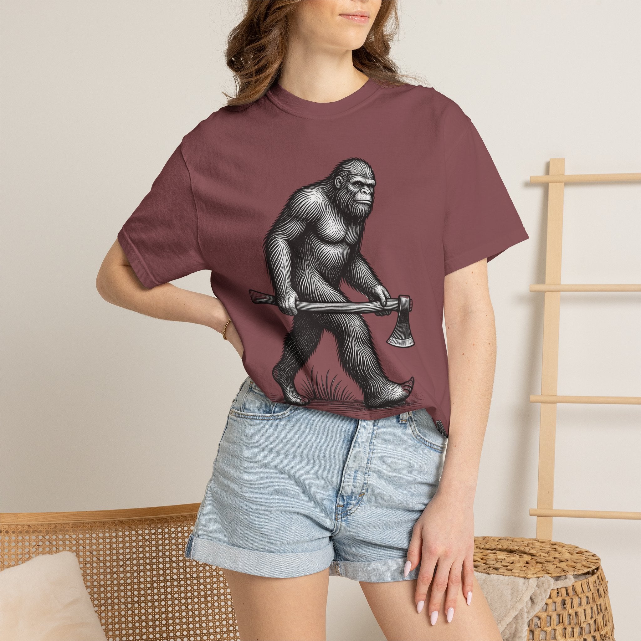 Sasquatch with Axe T-shirt | Vintage Bigfoot Illustration USA