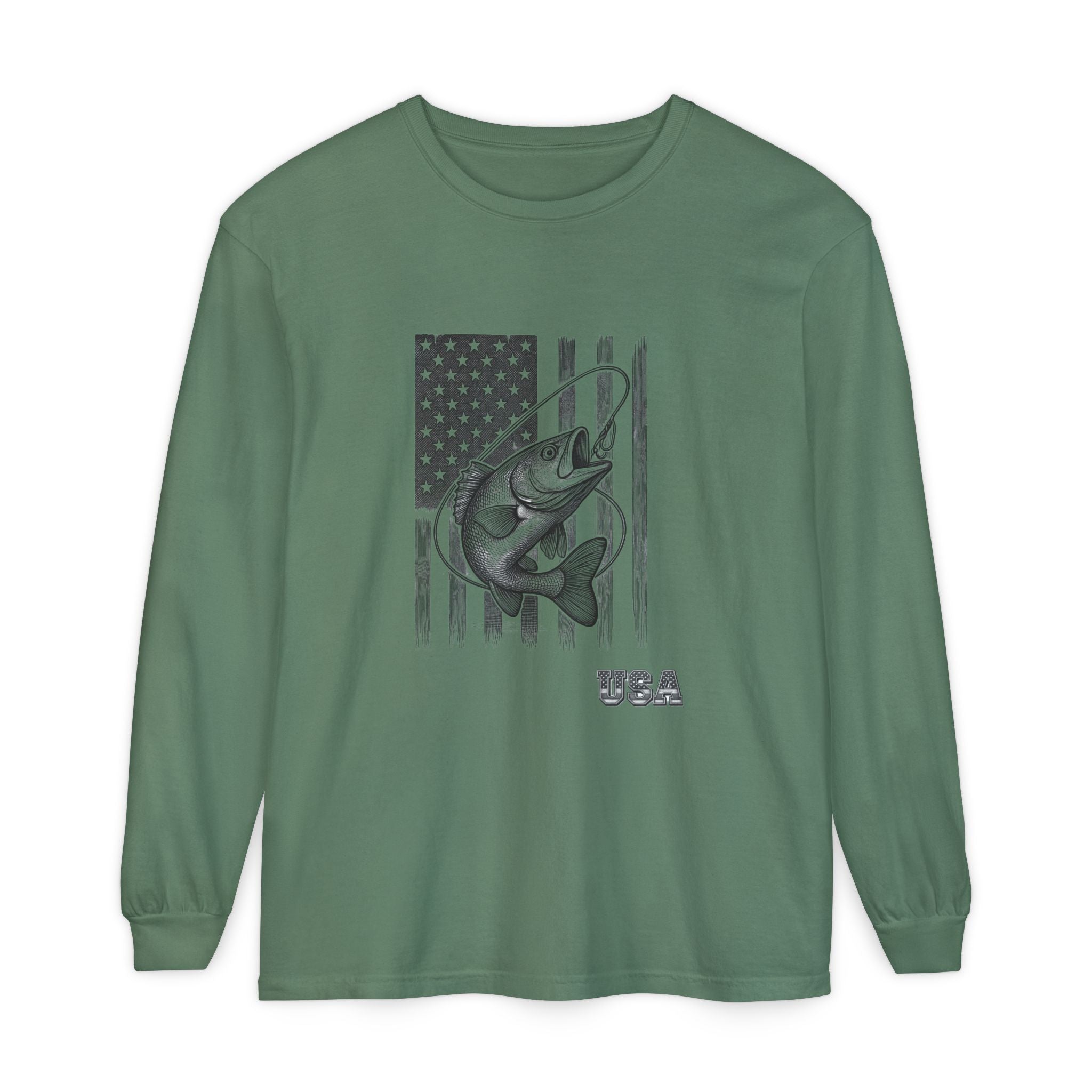 American Flag Bass Fishing Long Sleeve T-Shirt | USA Bass Tee