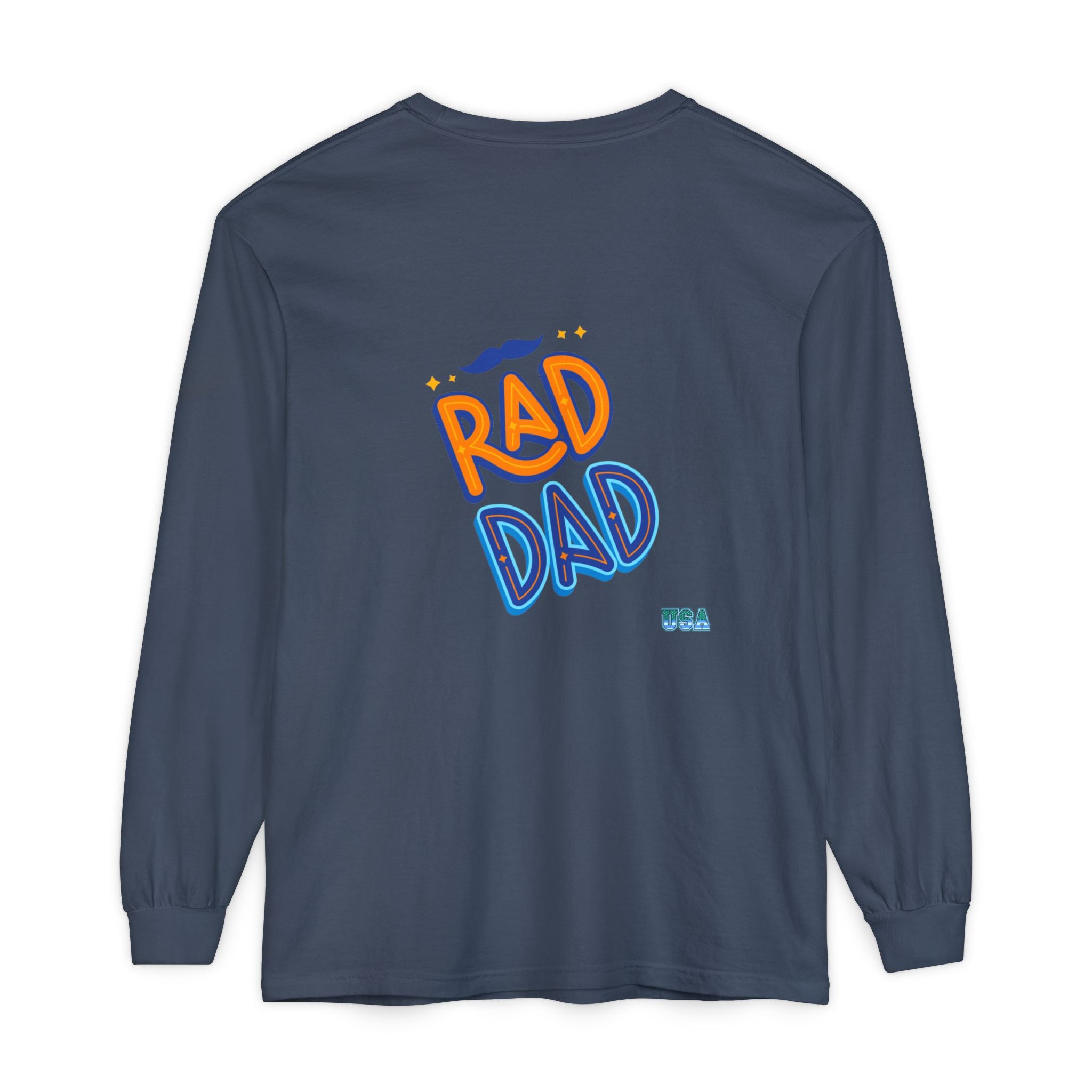 Rad Dad Long Sleeve T-Shirt | Retro Typography, Mustache Accent
