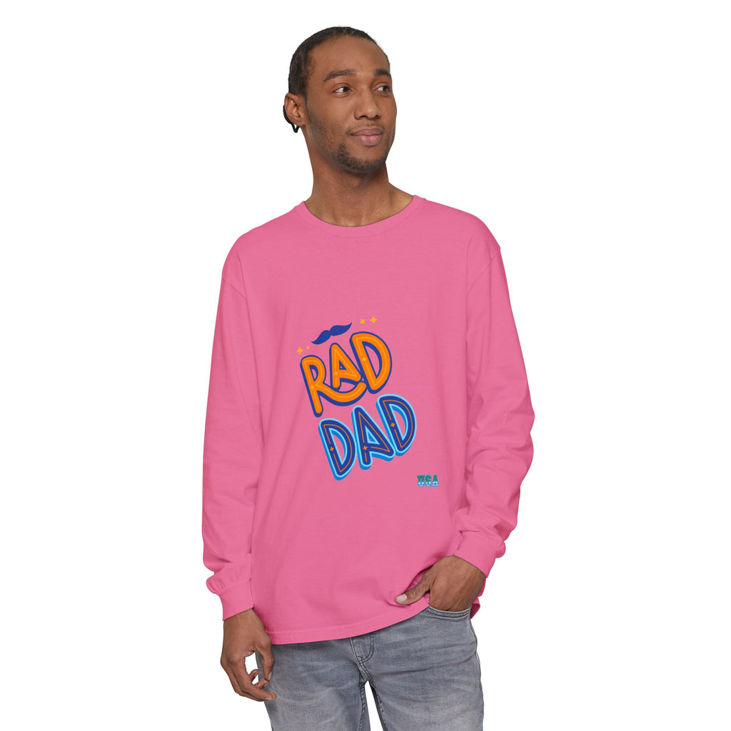Rad Dad Long Sleeve T-Shirt | Retro Typography, Mustache Accent