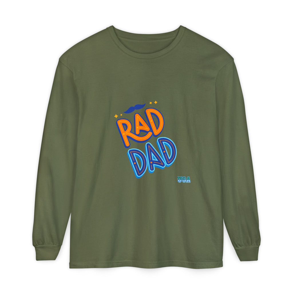 Rad Dad Long Sleeve T-Shirt | Retro Typography, Mustache Accent