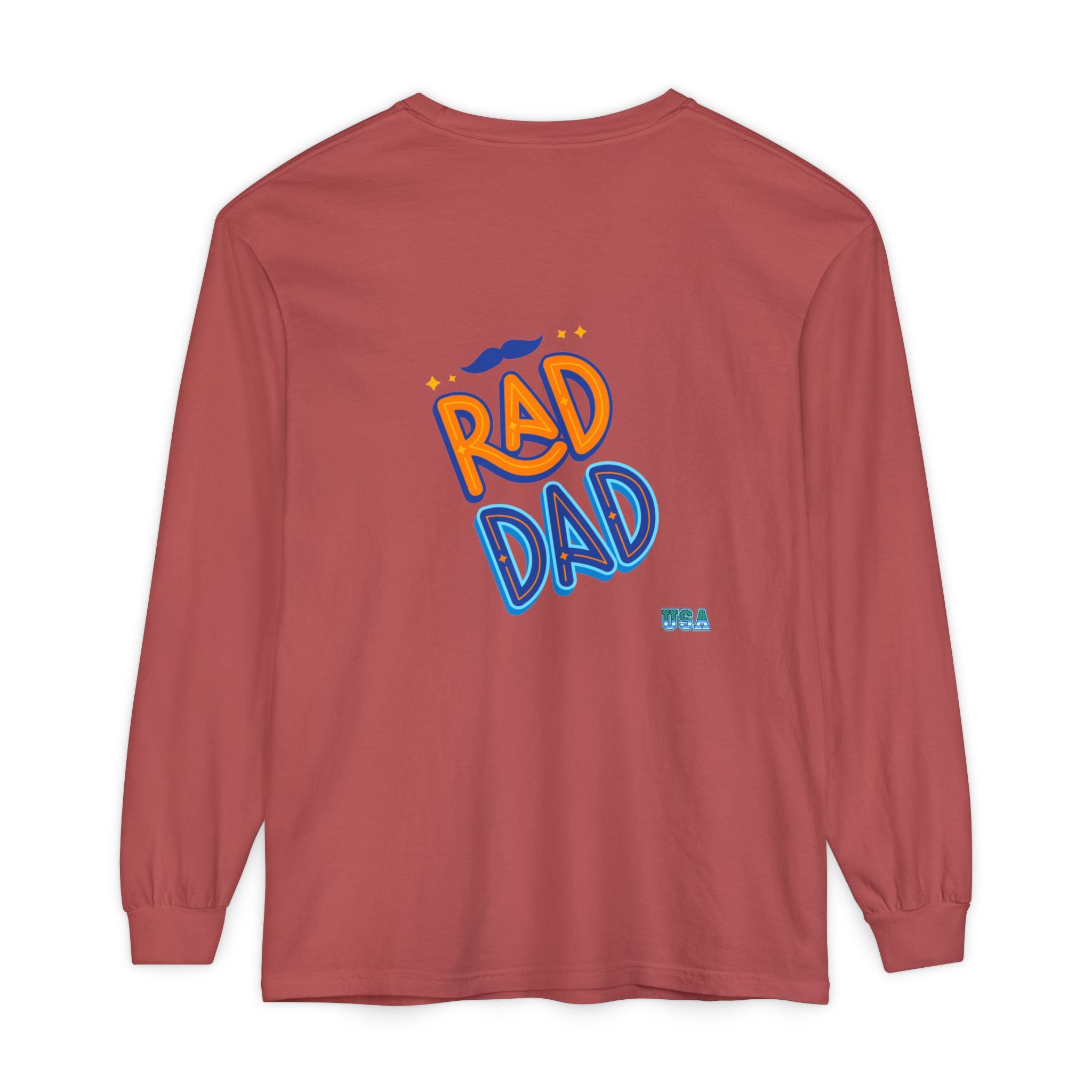 Rad Dad Long Sleeve T-Shirt | Retro Typography, Mustache Accent