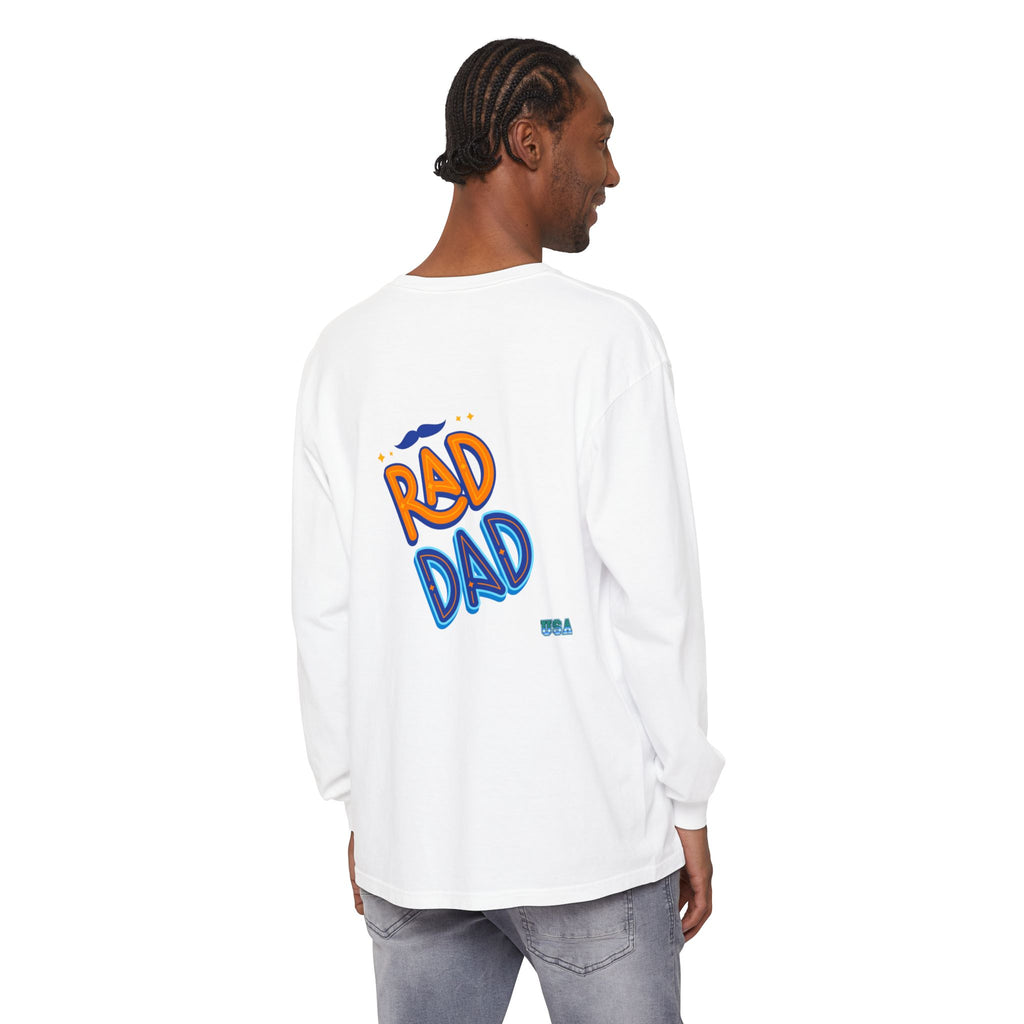 Rad Dad Long Sleeve T-Shirt | Retro Typography, Mustache Accent
