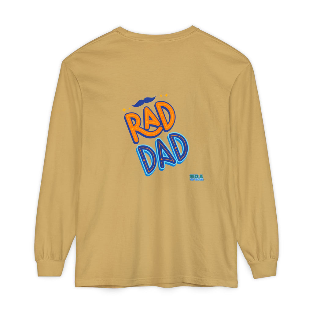 Rad Dad Long Sleeve T-Shirt | Retro Typography, Mustache Accent