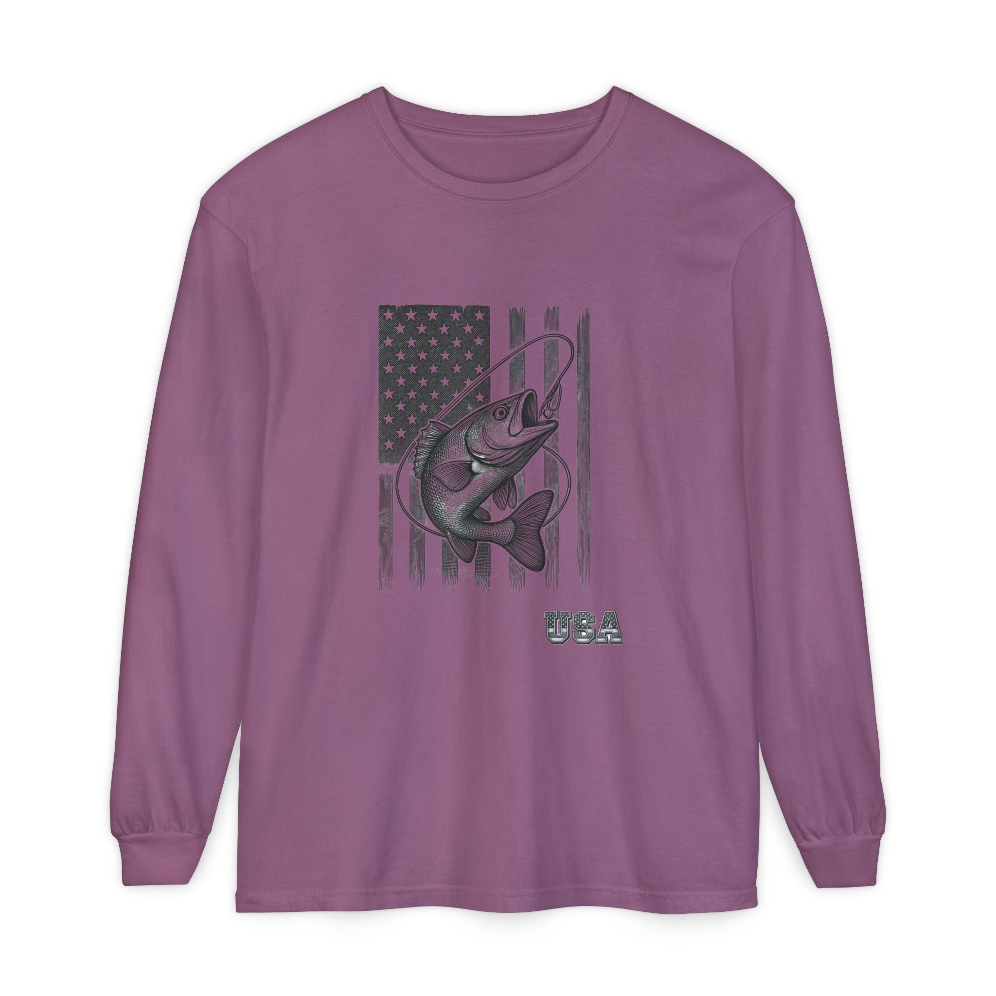 American Flag Bass Fishing Long Sleeve T-Shirt | USA Bass Tee