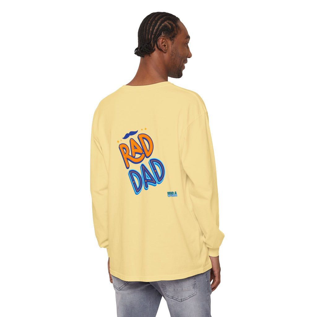 Rad Dad Long Sleeve T-Shirt | Retro Typography, Mustache Accent