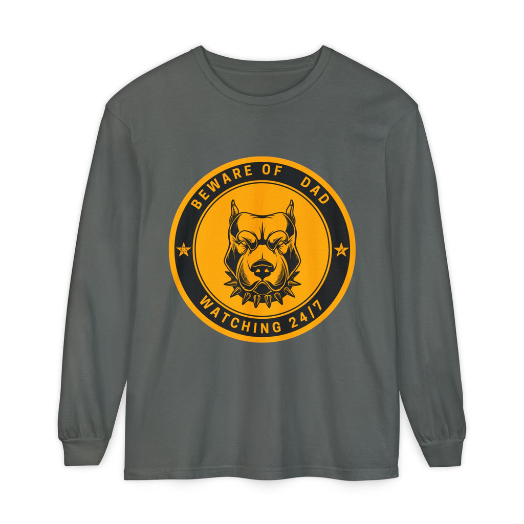 Beware of Dad Watching 24/7 Pitbull Graphic Long Sleeve Tee