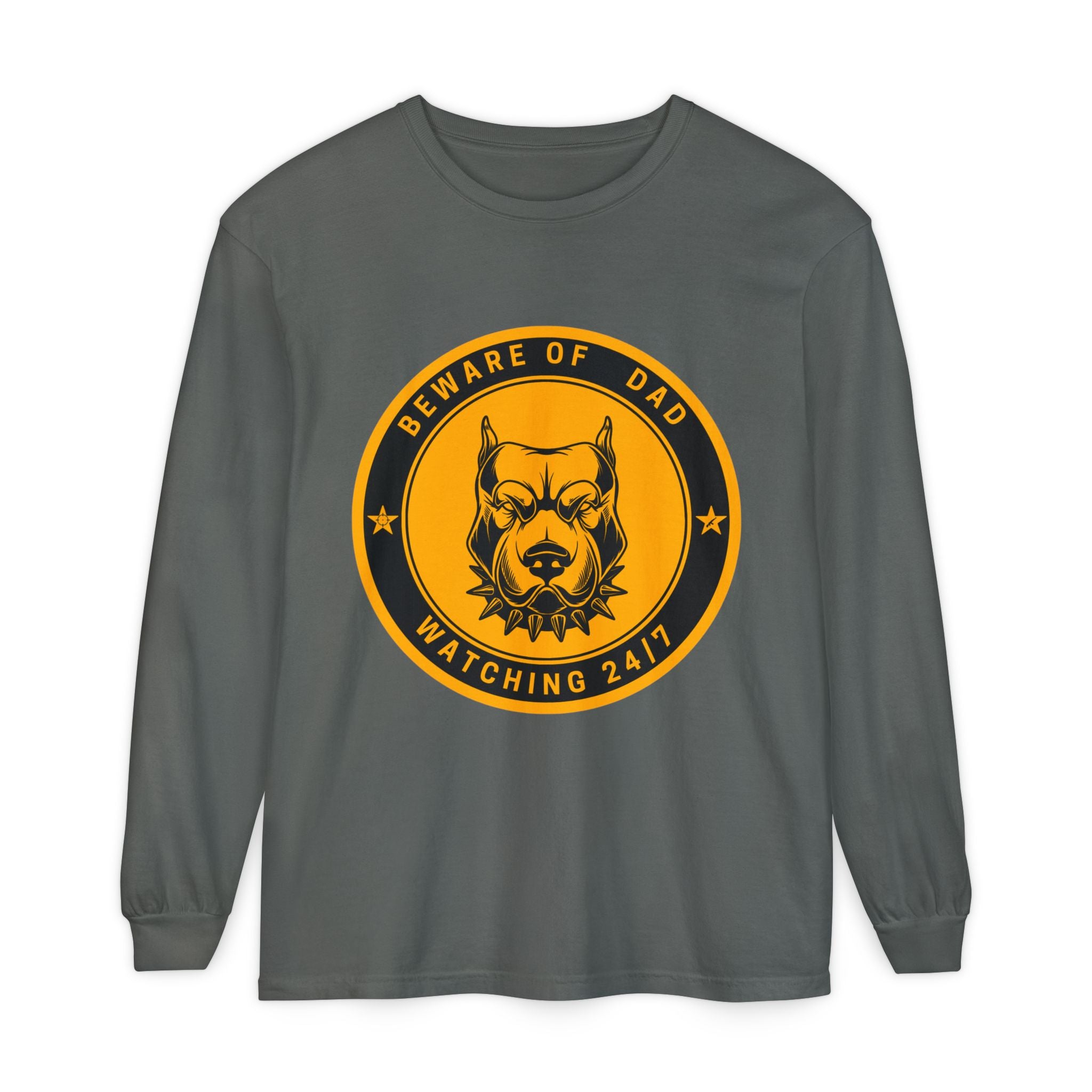 Beware of Dad Watching 24/7 Pitbull Graphic Long Sleeve Tee
