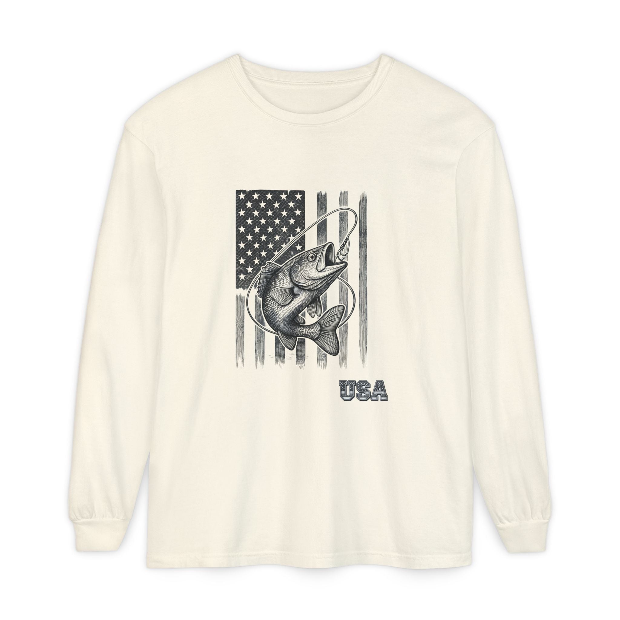American Flag Bass Fishing Long Sleeve T-Shirt | USA Bass Tee