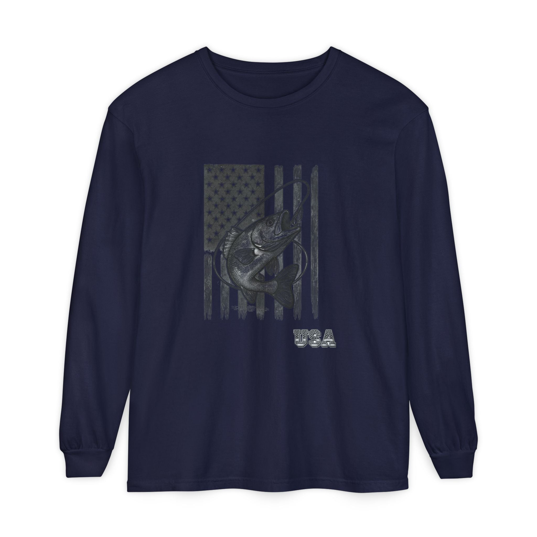American Flag Bass Fishing Long Sleeve T-Shirt | USA Bass Tee