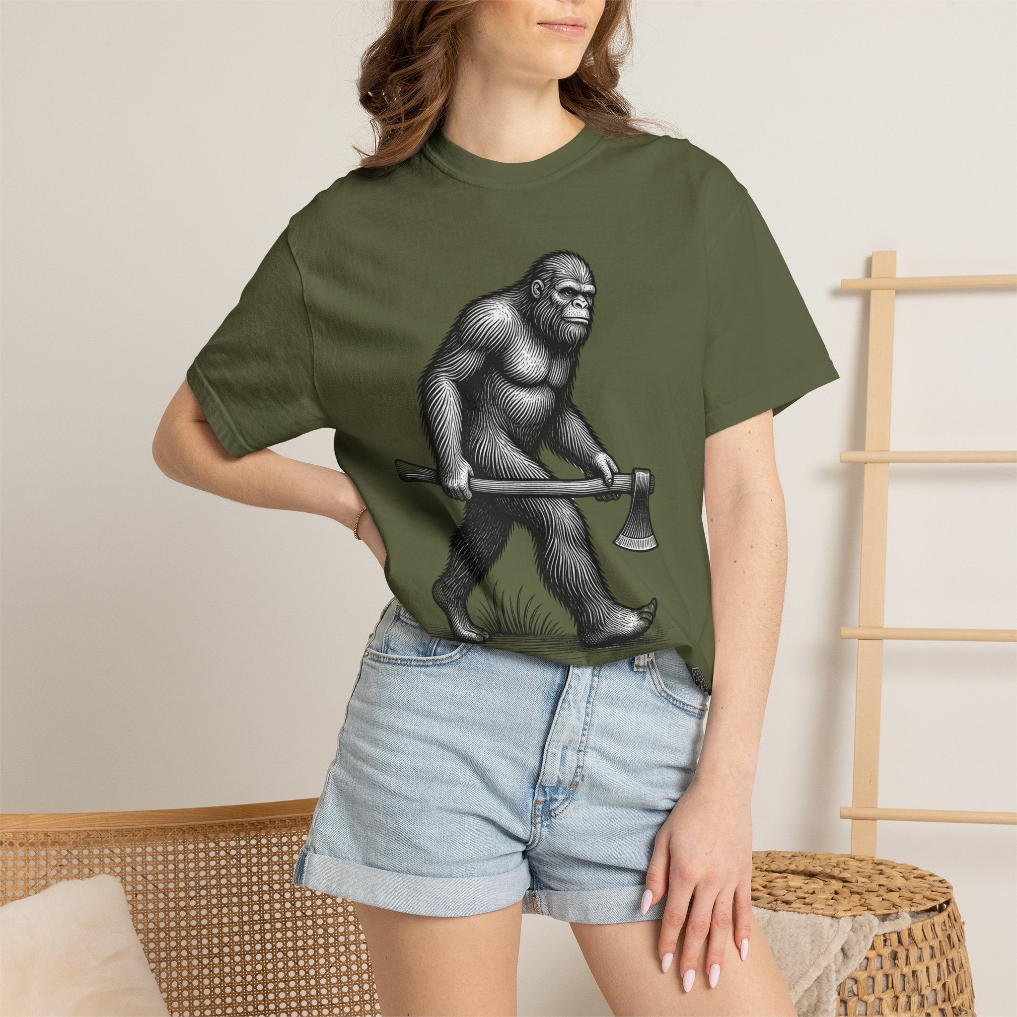 Sasquatch with Axe T-shirt | Vintage Bigfoot Illustration USA