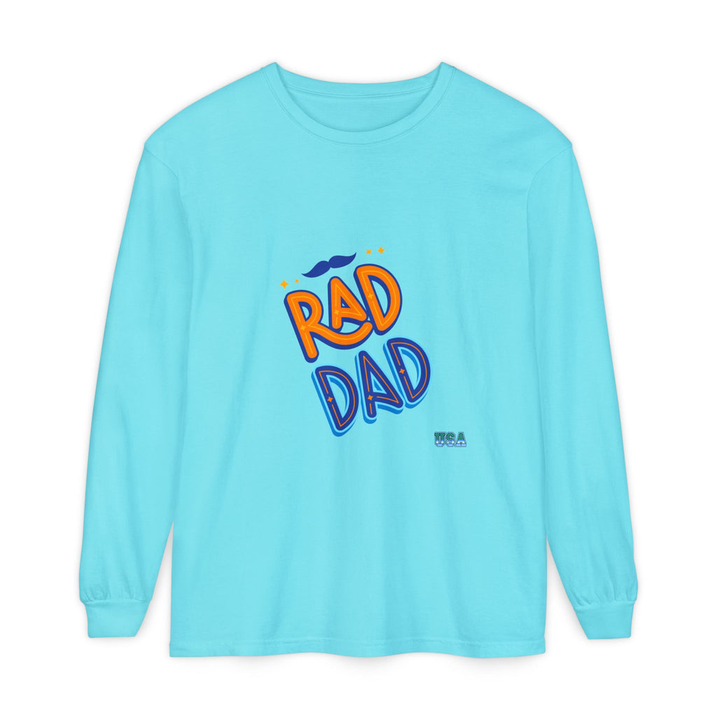 Rad Dad Long Sleeve T-Shirt | Retro Typography, Mustache Accent