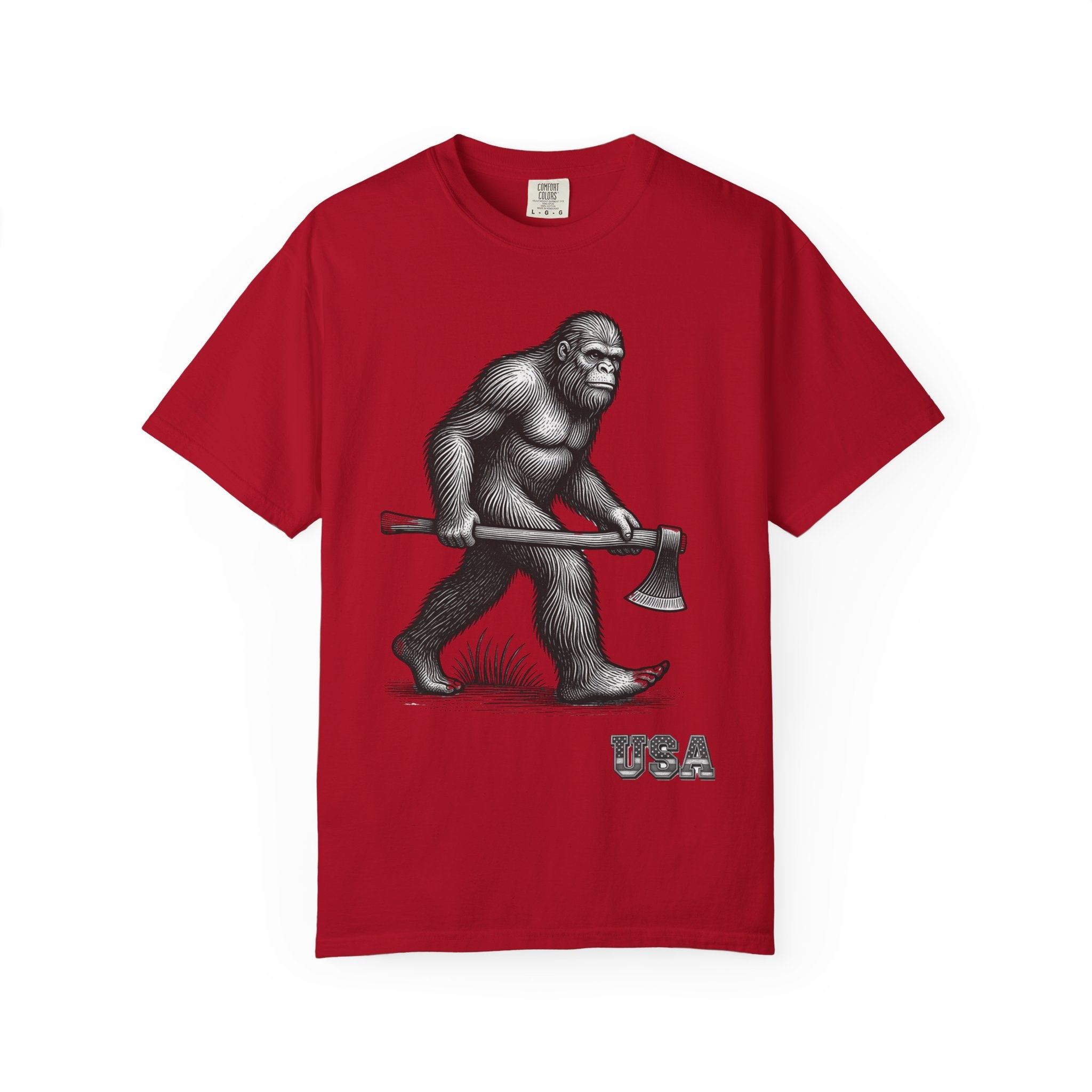 Sasquatch with Axe T-shirt | Vintage Bigfoot Illustration USA