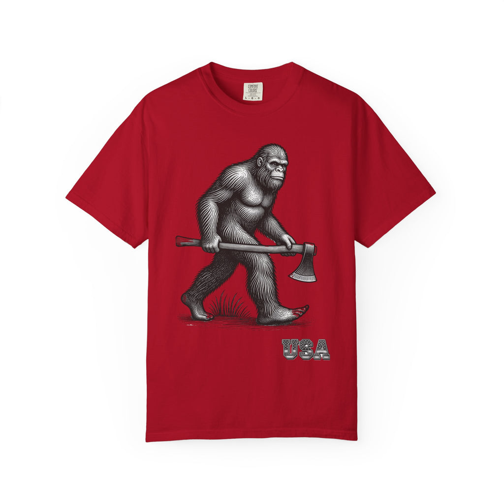 Sasquatch with Axe T-shirt | Vintage Bigfoot Illustration USA