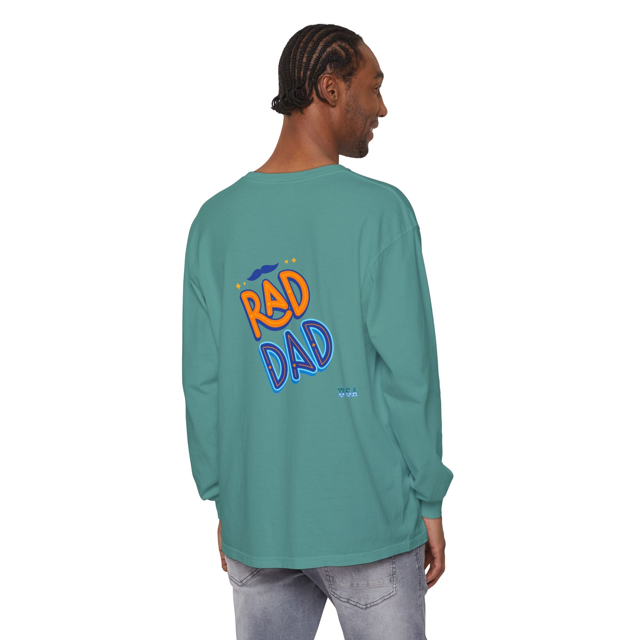Rad Dad Long Sleeve T-Shirt | Retro Typography, Mustache Accent