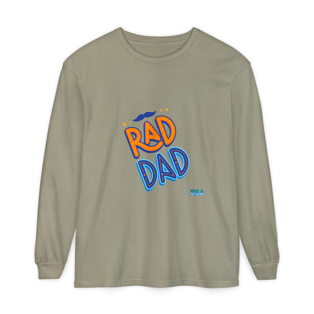 Rad Dad Long Sleeve T-Shirt | Retro Typography, Mustache Accent