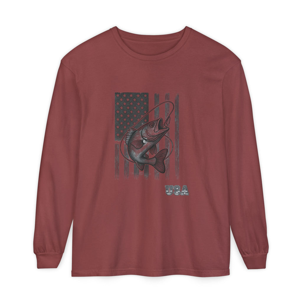 American Flag Bass Fishing Long Sleeve T-Shirt | USA Bass Tee