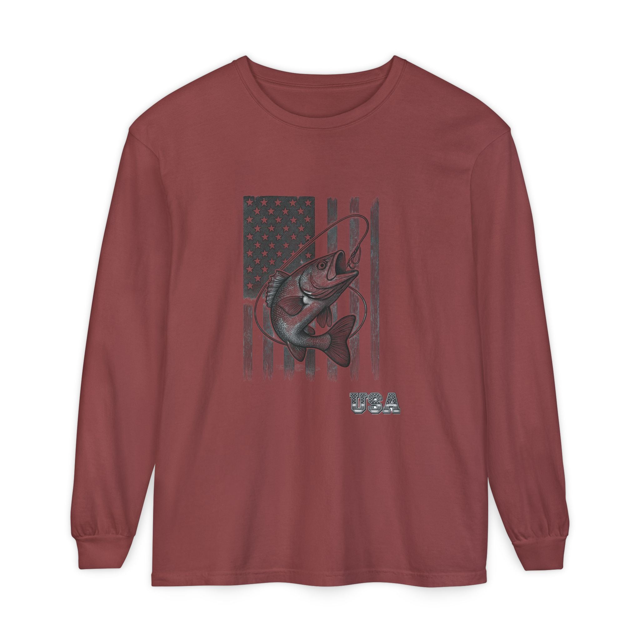 American Flag Bass Fishing Long Sleeve T-Shirt | USA Bass Tee