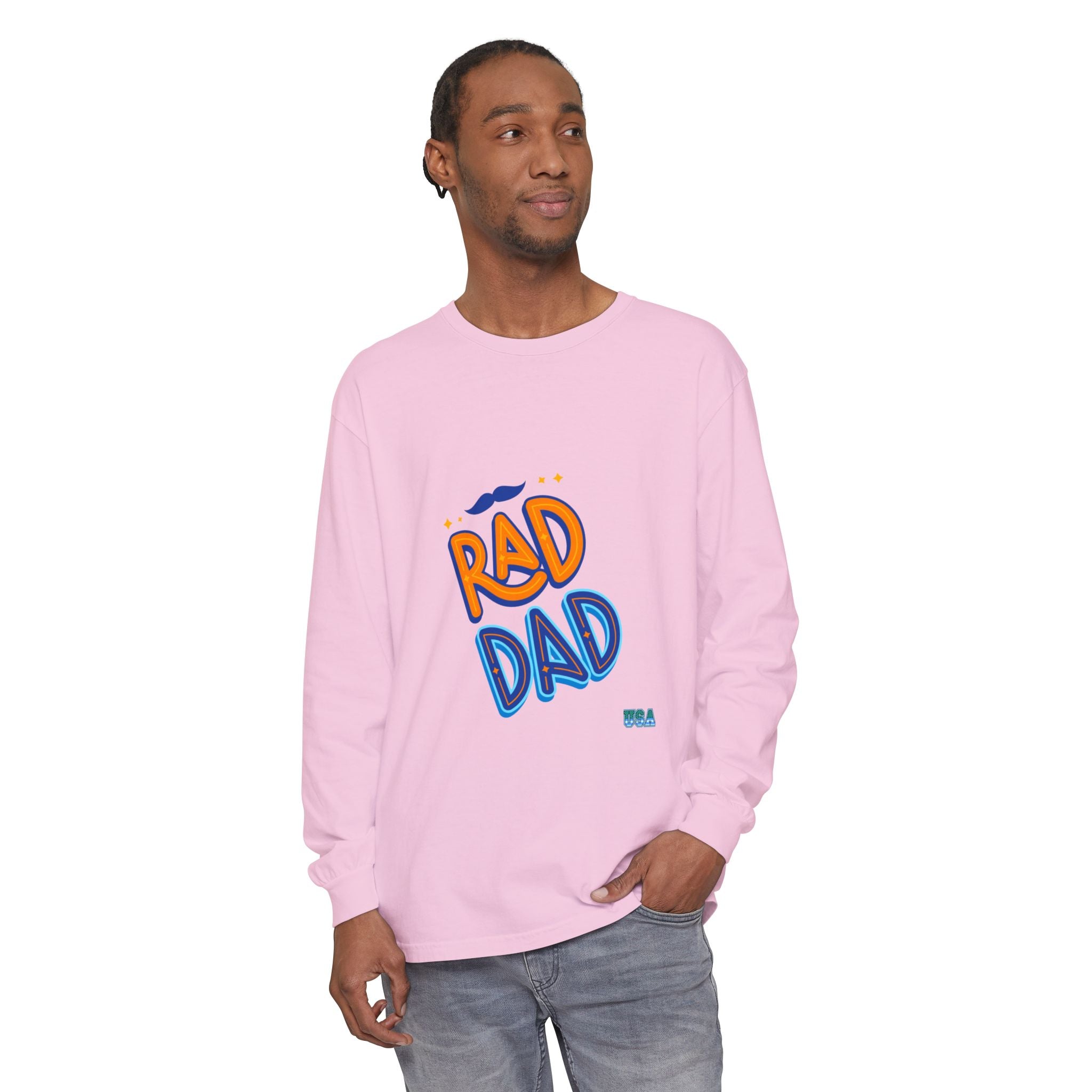 Rad Dad Long Sleeve T-Shirt | Retro Typography, Mustache Accent