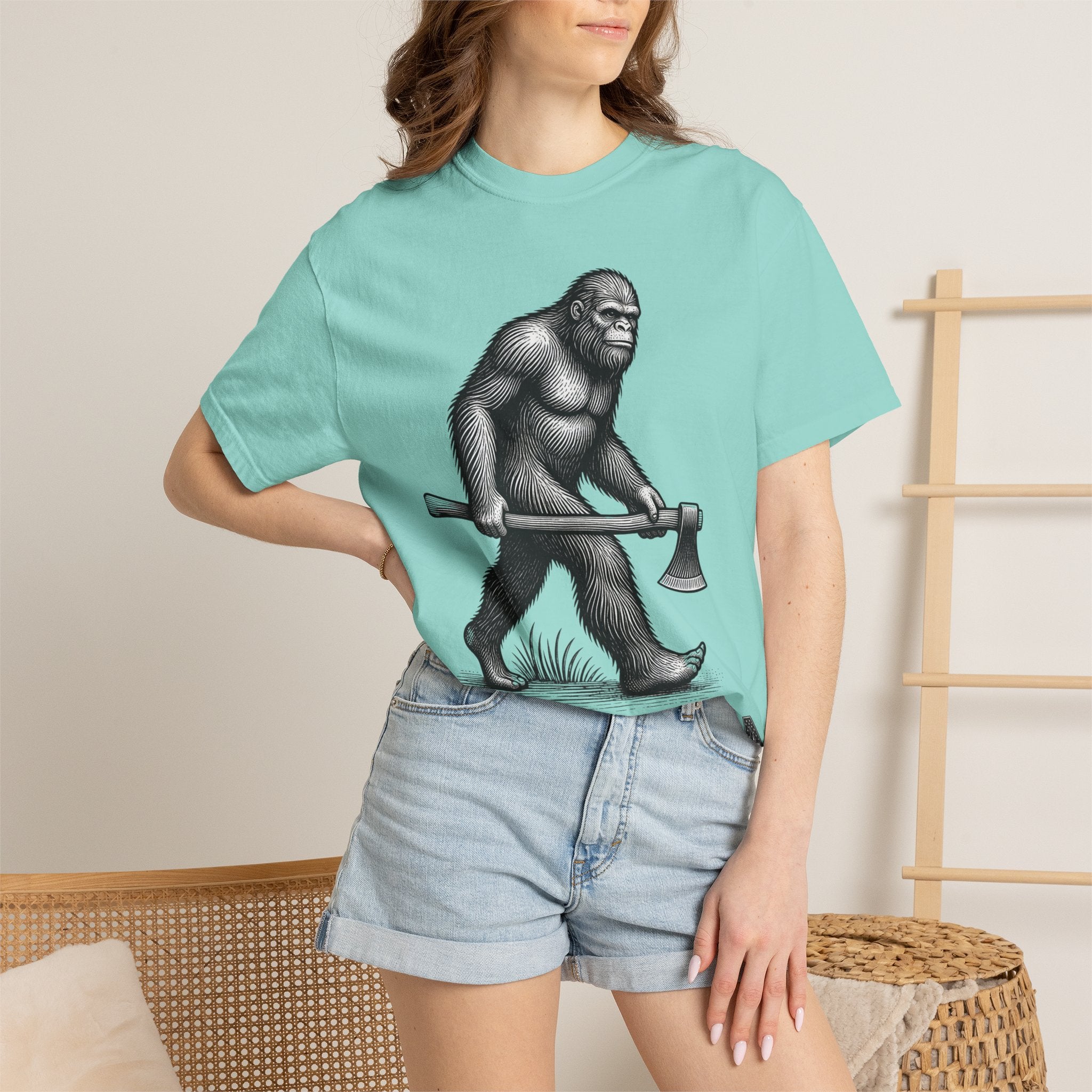 Sasquatch with Axe T-shirt | Vintage Bigfoot Illustration USA