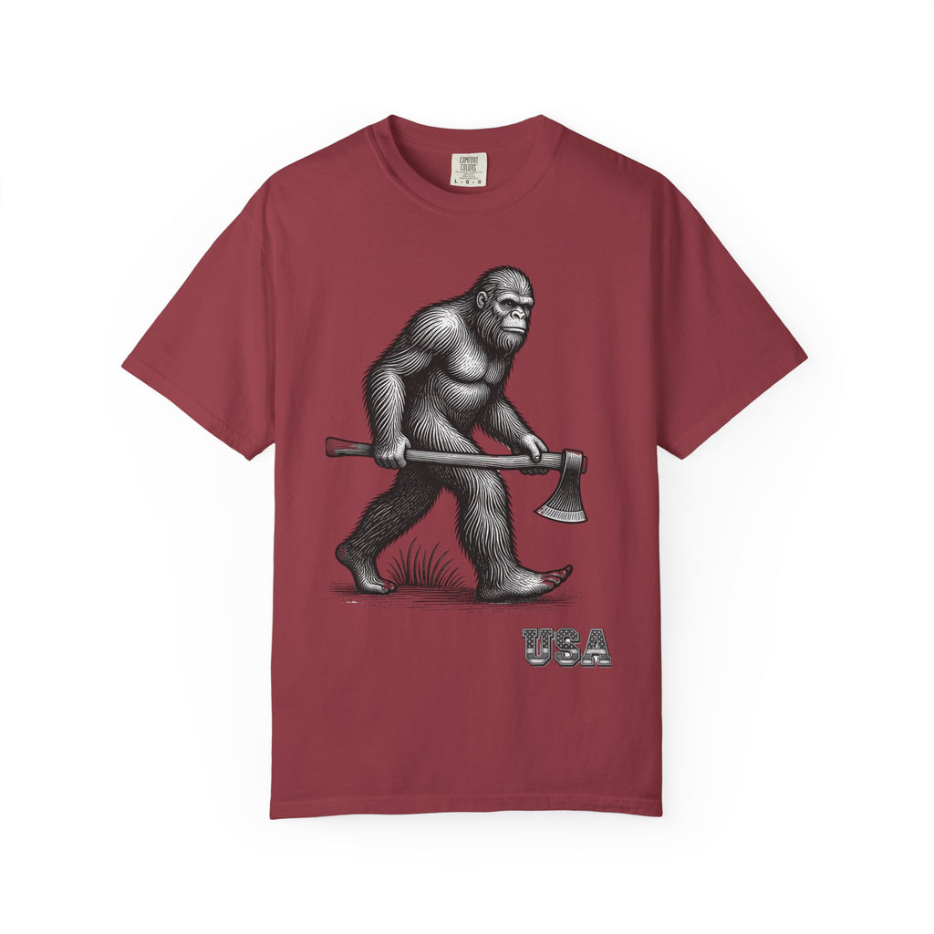 Sasquatch with Axe T-shirt | Vintage Bigfoot Illustration USA