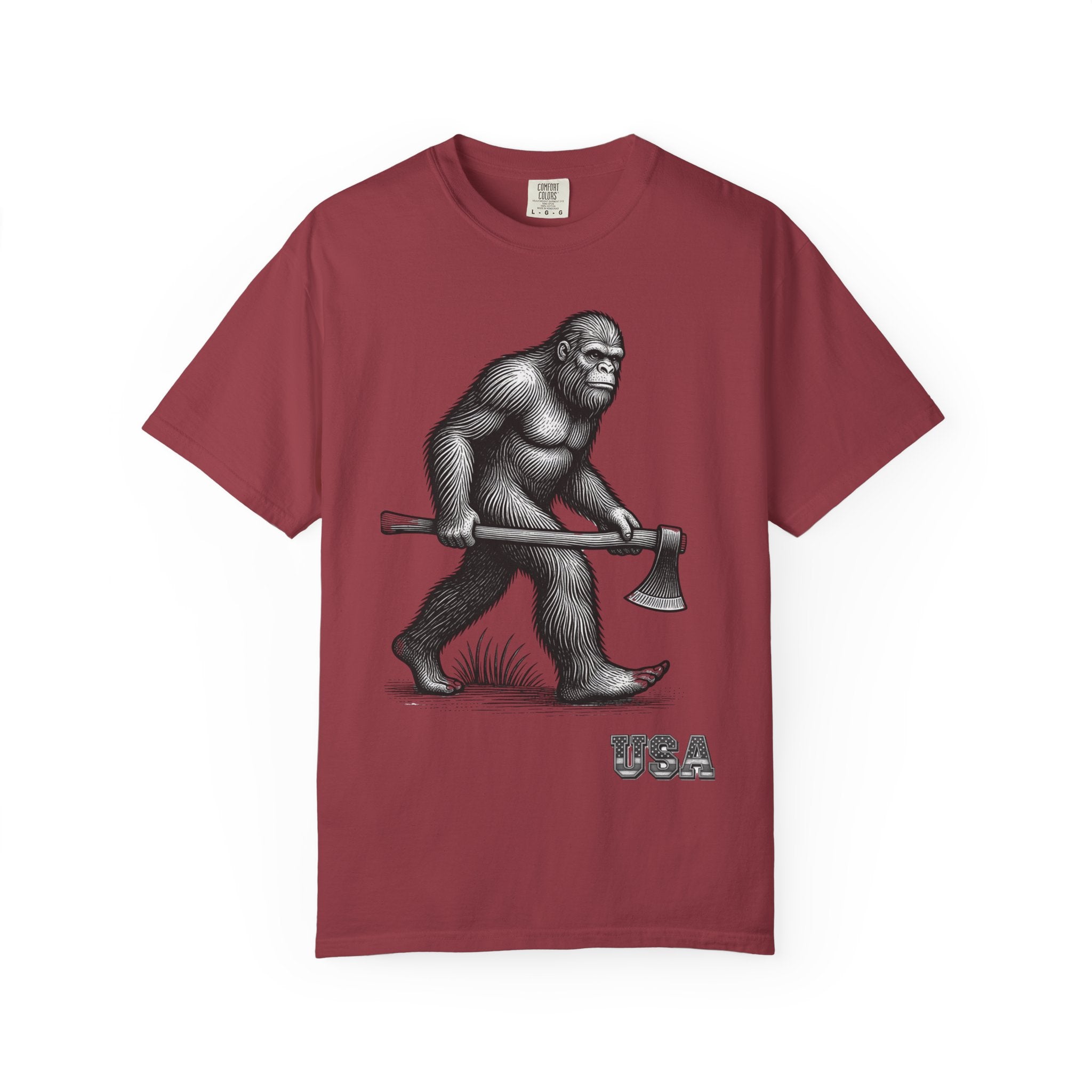 Sasquatch with Axe T-shirt | Vintage Bigfoot Illustration USA