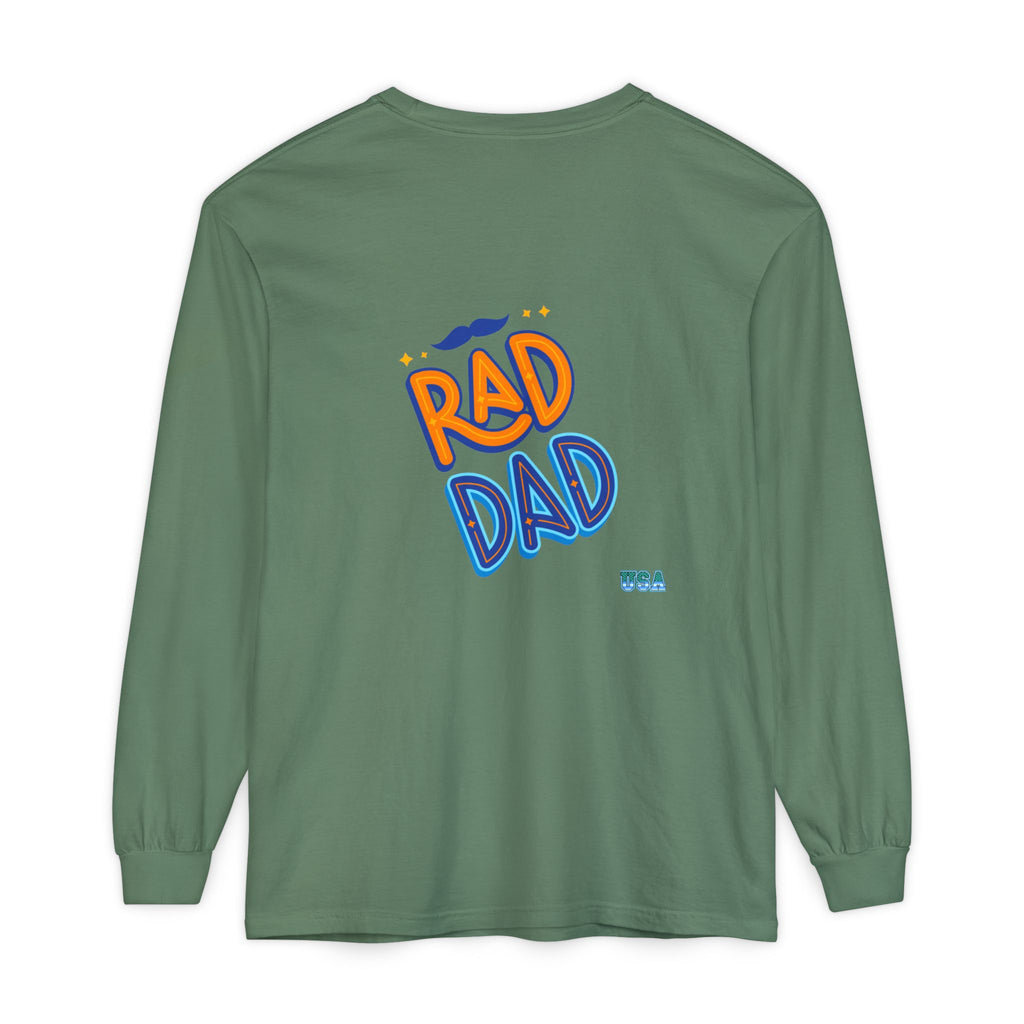 Rad Dad Long Sleeve T-Shirt | Retro Typography, Mustache Accent