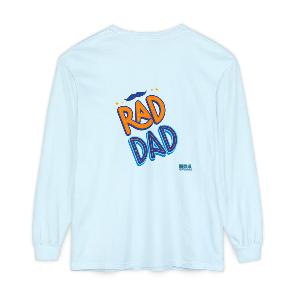 Rad Dad Long Sleeve T-Shirt | Retro Typography, Mustache Accent