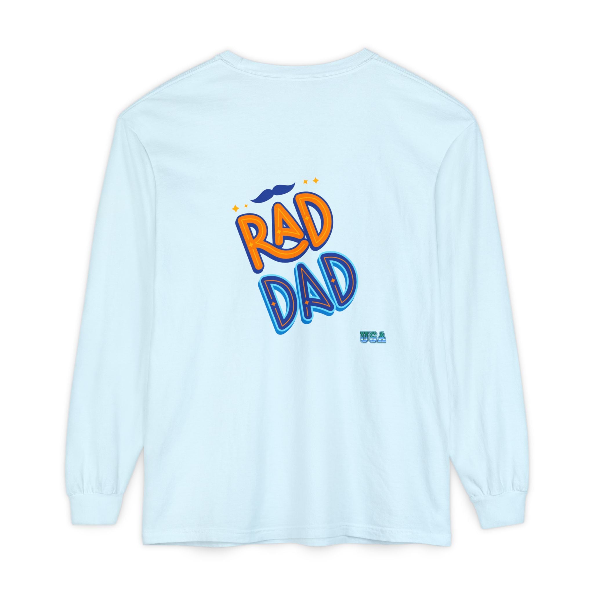 Rad Dad Long Sleeve T-Shirt | Retro Typography, Mustache Accent