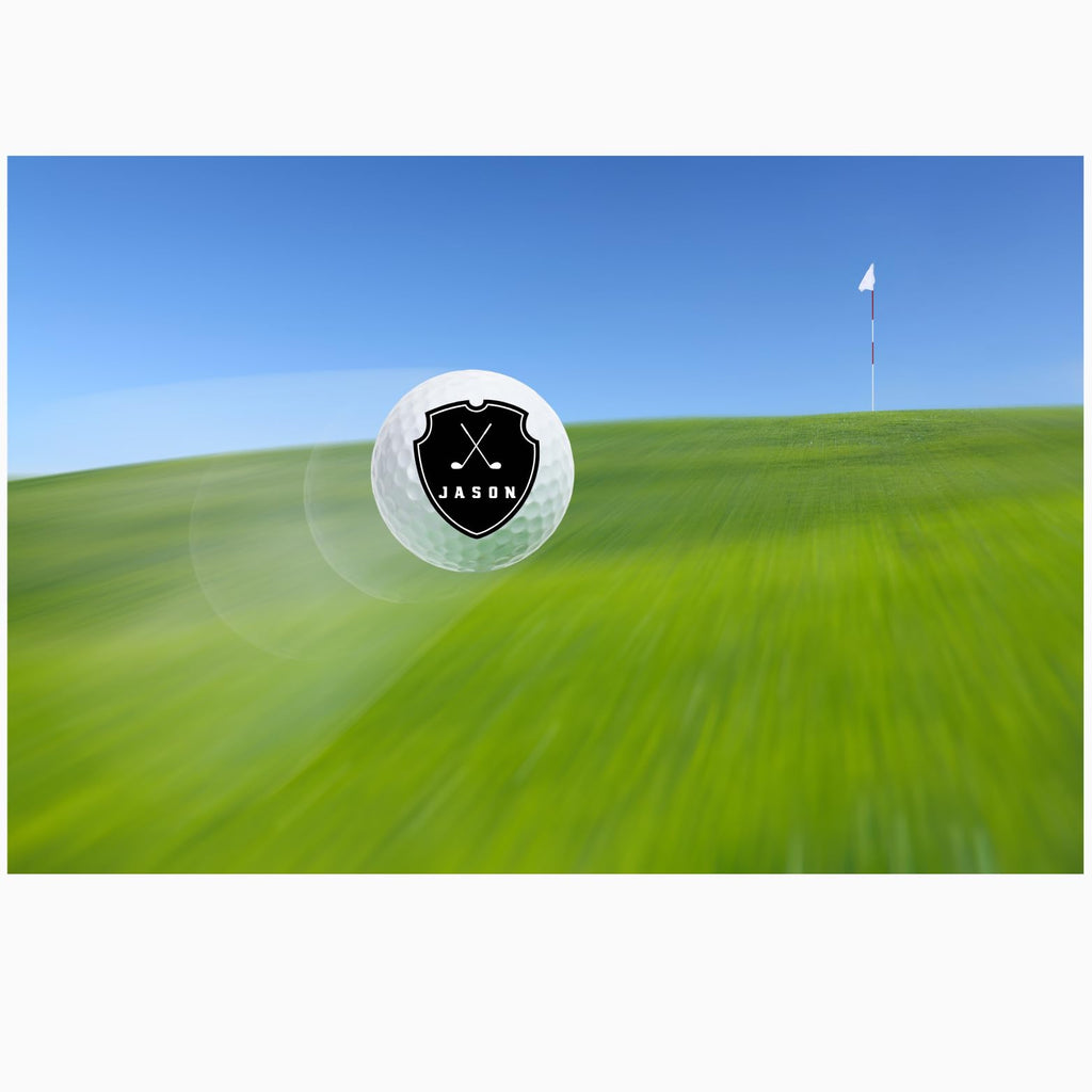 Personalized Custom Golf Balls Bueatiful Black Shield Royalty | Multiple Designs Monogrammed Golf Gifts & Accessories. Includes Golf-Balls,Towel,Divot.