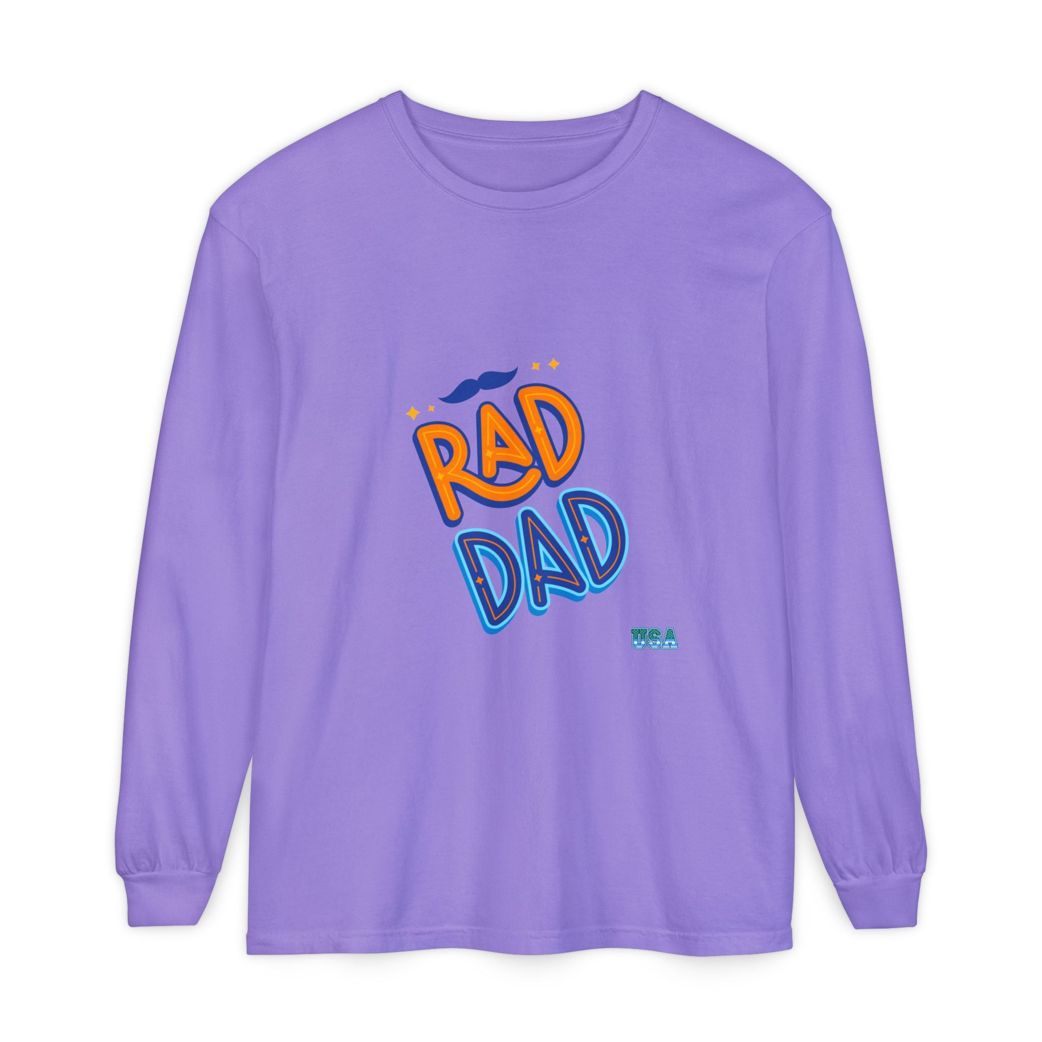 Rad Dad Long Sleeve T-Shirt | Retro Typography, Mustache Accent