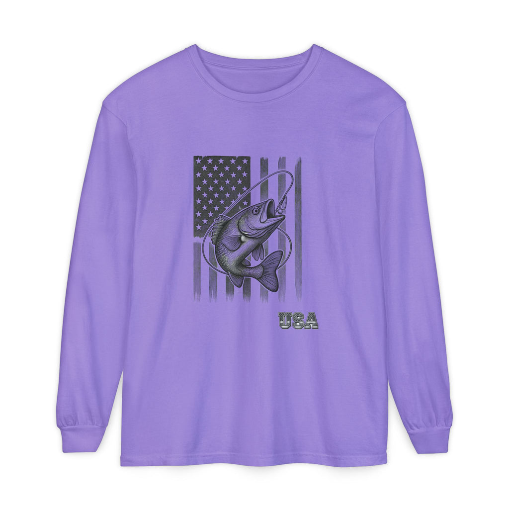 American Flag Bass Fishing Long Sleeve T-Shirt | USA Bass Tee
