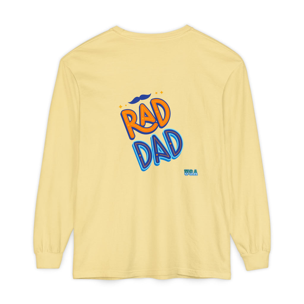 Rad Dad Long Sleeve T-Shirt | Retro Typography, Mustache Accent