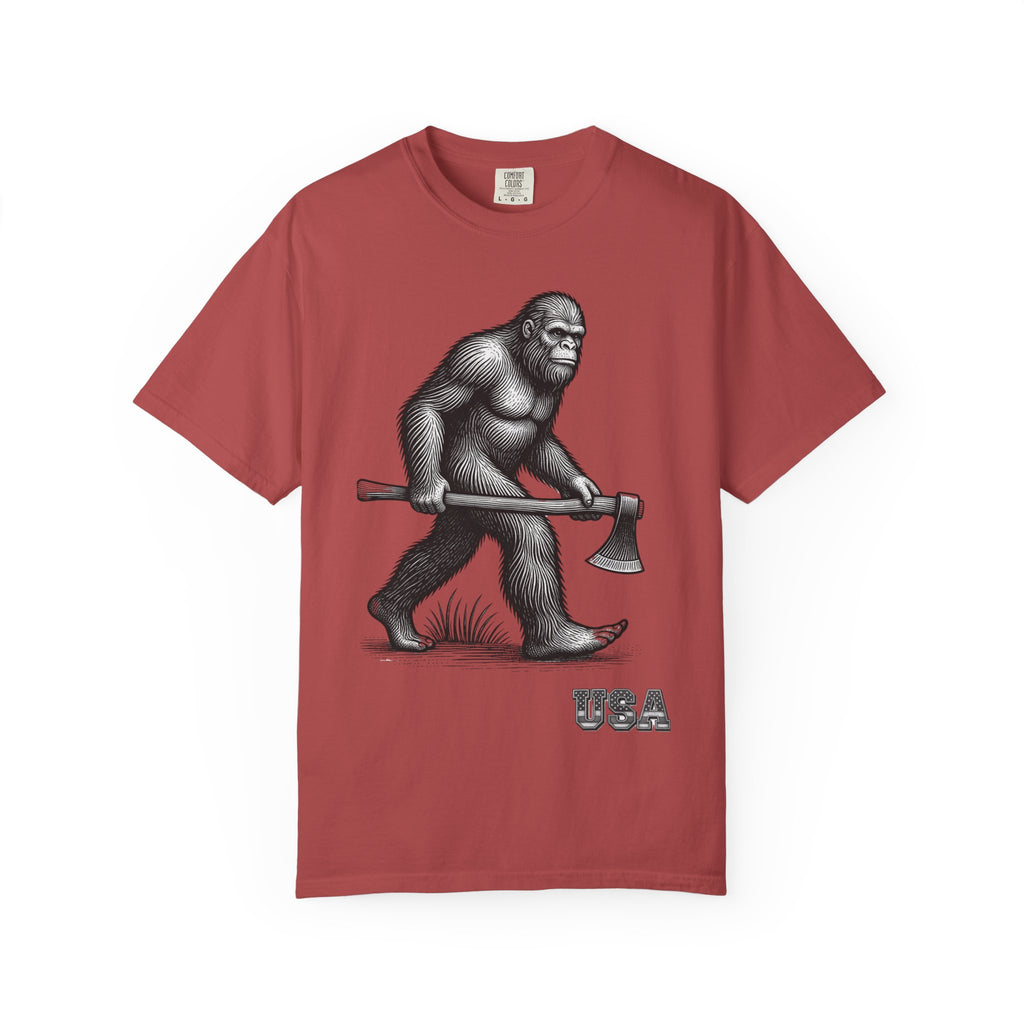 Sasquatch with Axe T-shirt | Vintage Bigfoot Illustration USA
