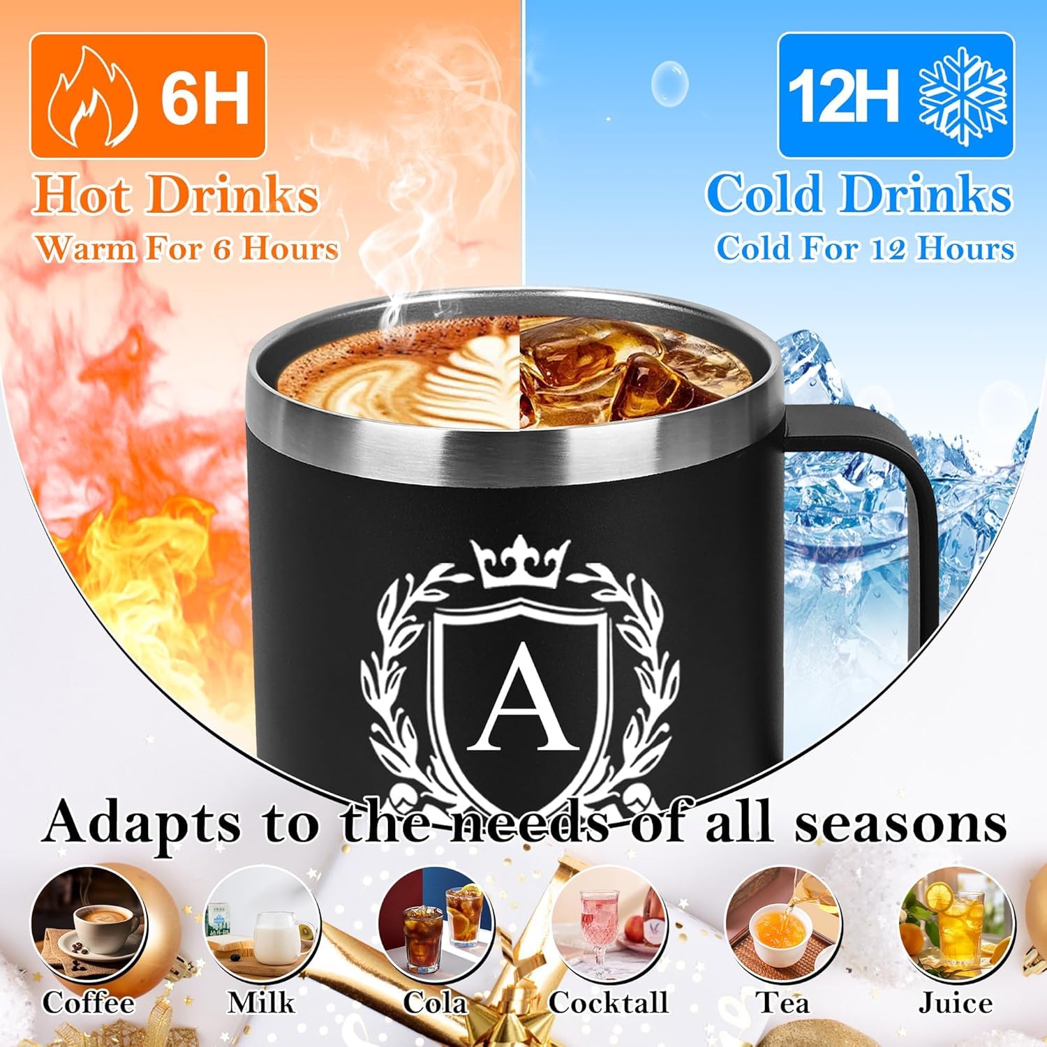 Personalized 14 Oz Insulated Coffee Mug with Lid Travel Large Cup Male Teacher Appreciation Gifts in Bulk Ideas Best End Year Back School Thank You Men Regalos Maestras Navidad Agradecimiento Gift,M