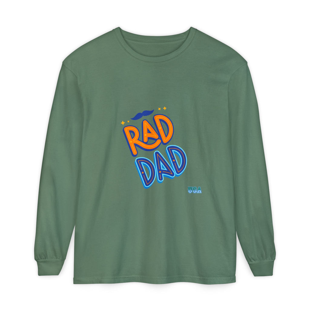 Rad Dad Long Sleeve T-Shirt | Retro Typography, Mustache Accent