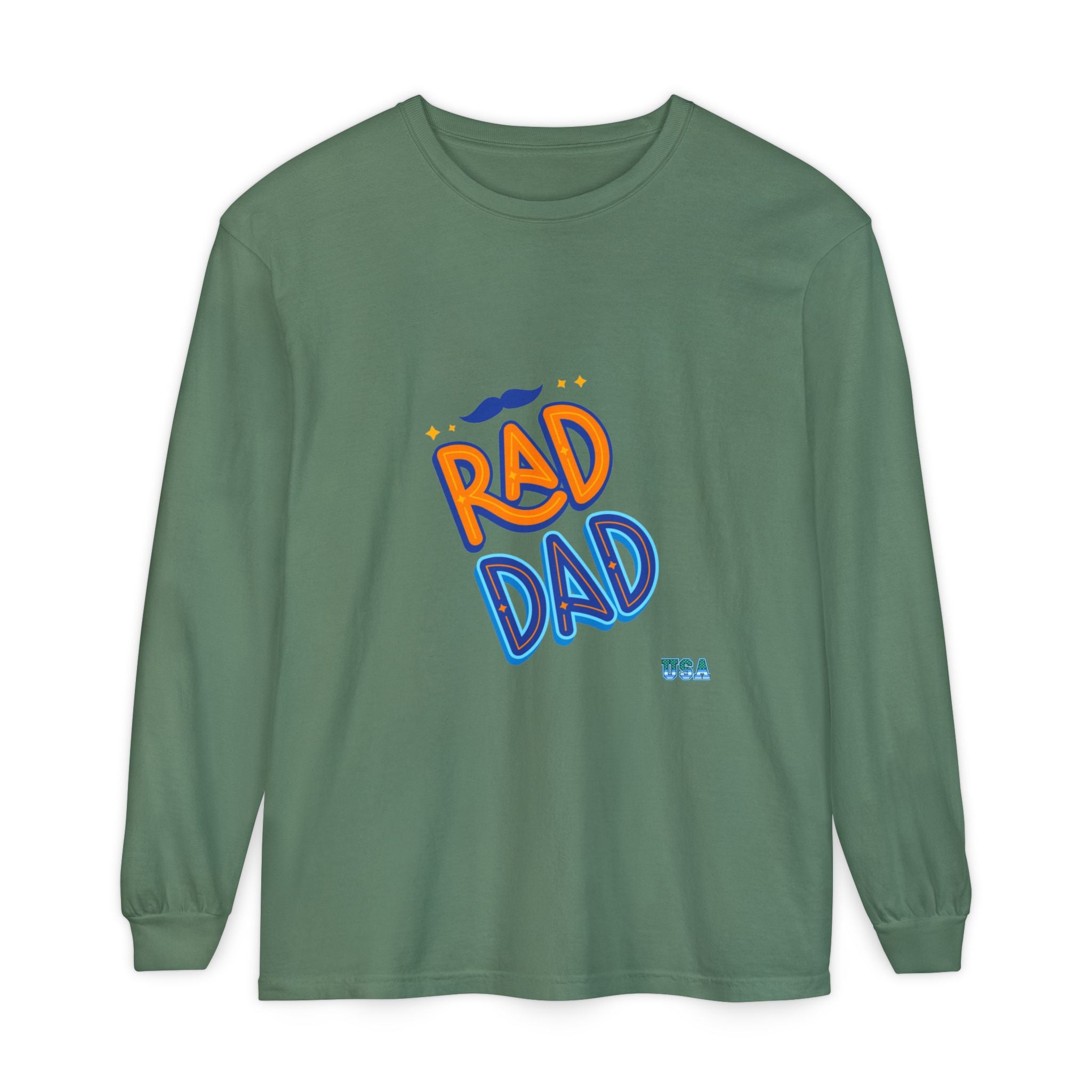 Rad Dad Long Sleeve T-Shirt | Retro Typography, Mustache Accent