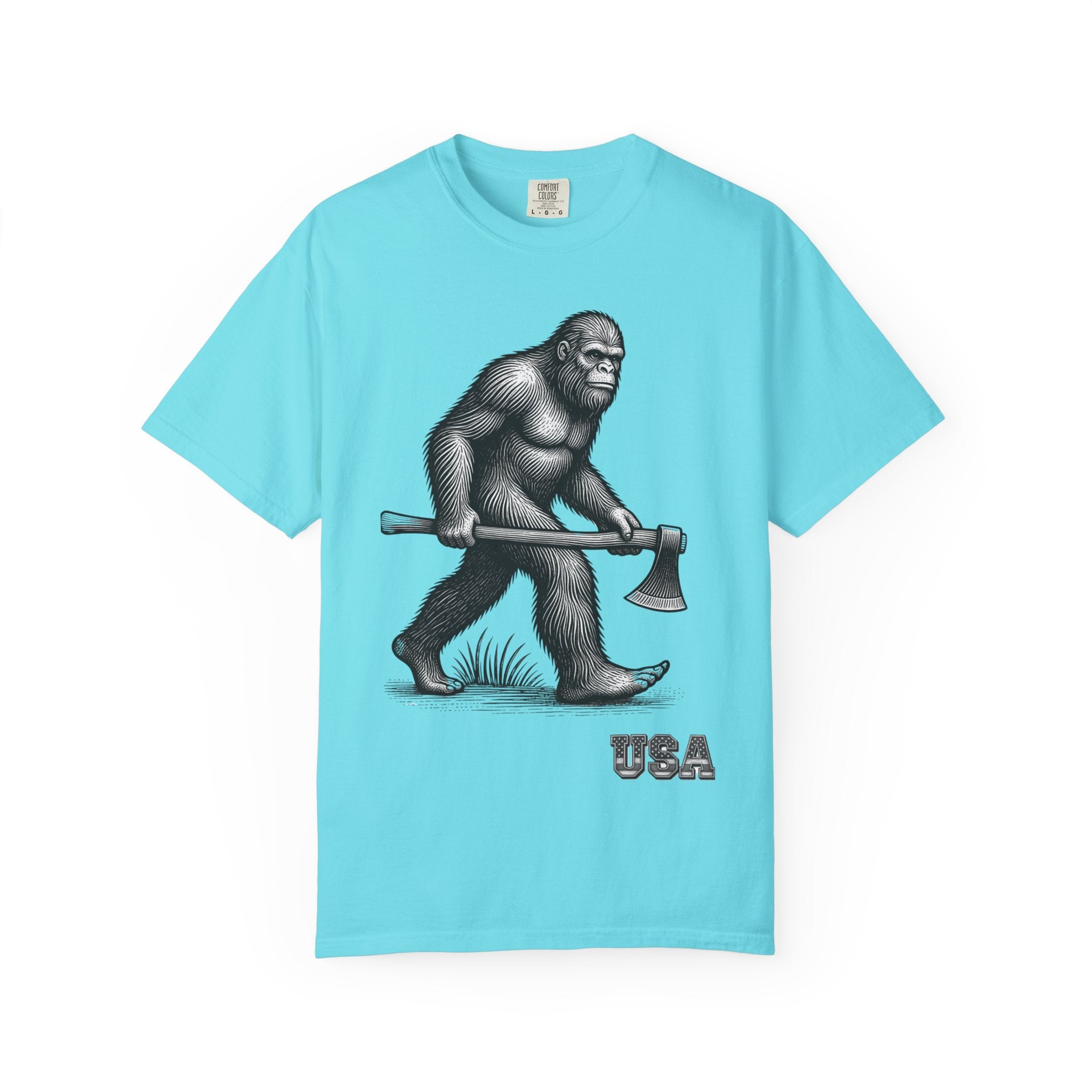 Sasquatch with Axe T-shirt | Vintage Bigfoot Illustration USA