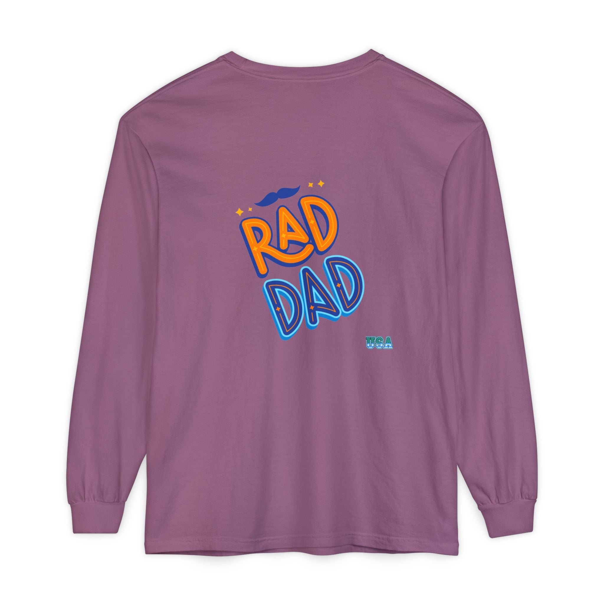 Rad Dad Long Sleeve T-Shirt | Retro Typography, Mustache Accent