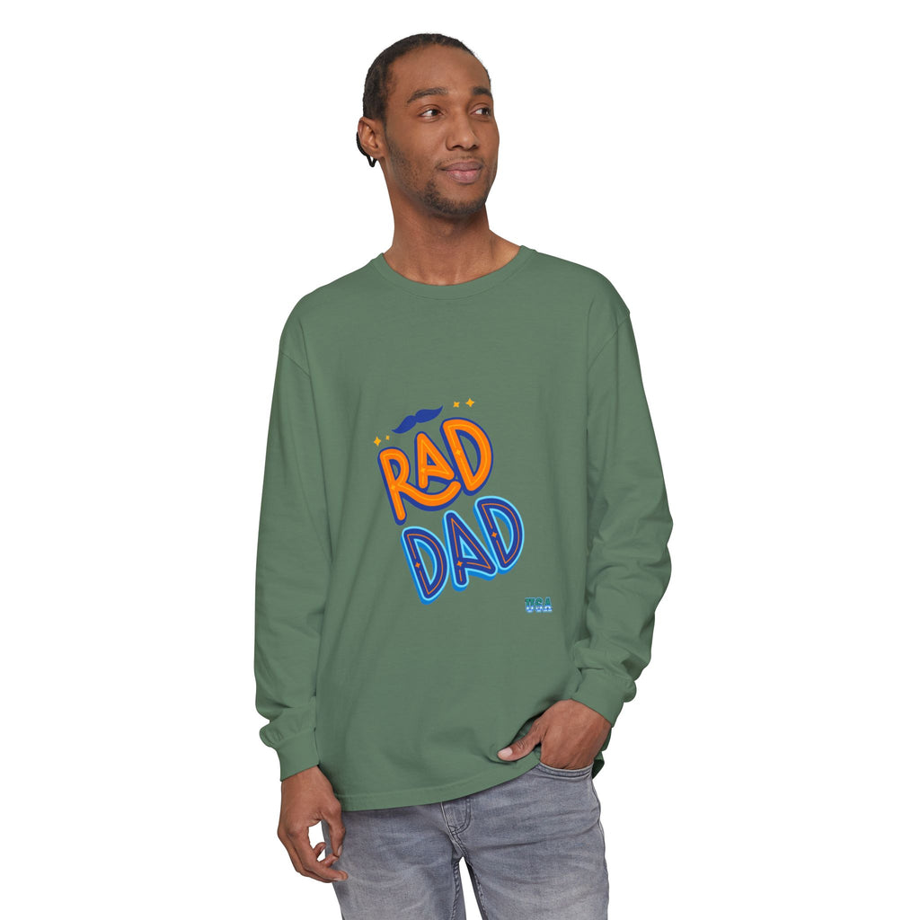 Rad Dad Long Sleeve T-Shirt | Retro Typography, Mustache Accent