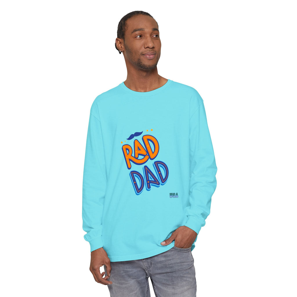 Rad Dad Long Sleeve T-Shirt | Retro Typography, Mustache Accent